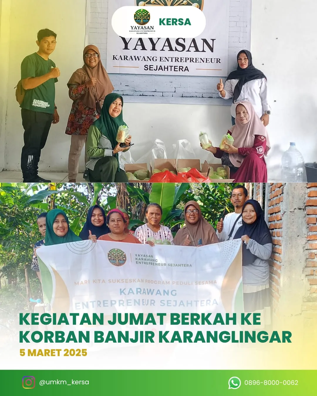 KERSA Peduli Berbagi Jumat Berkah, Salurkan Ratusan Makanan untuk Korban Banjir Karangligar